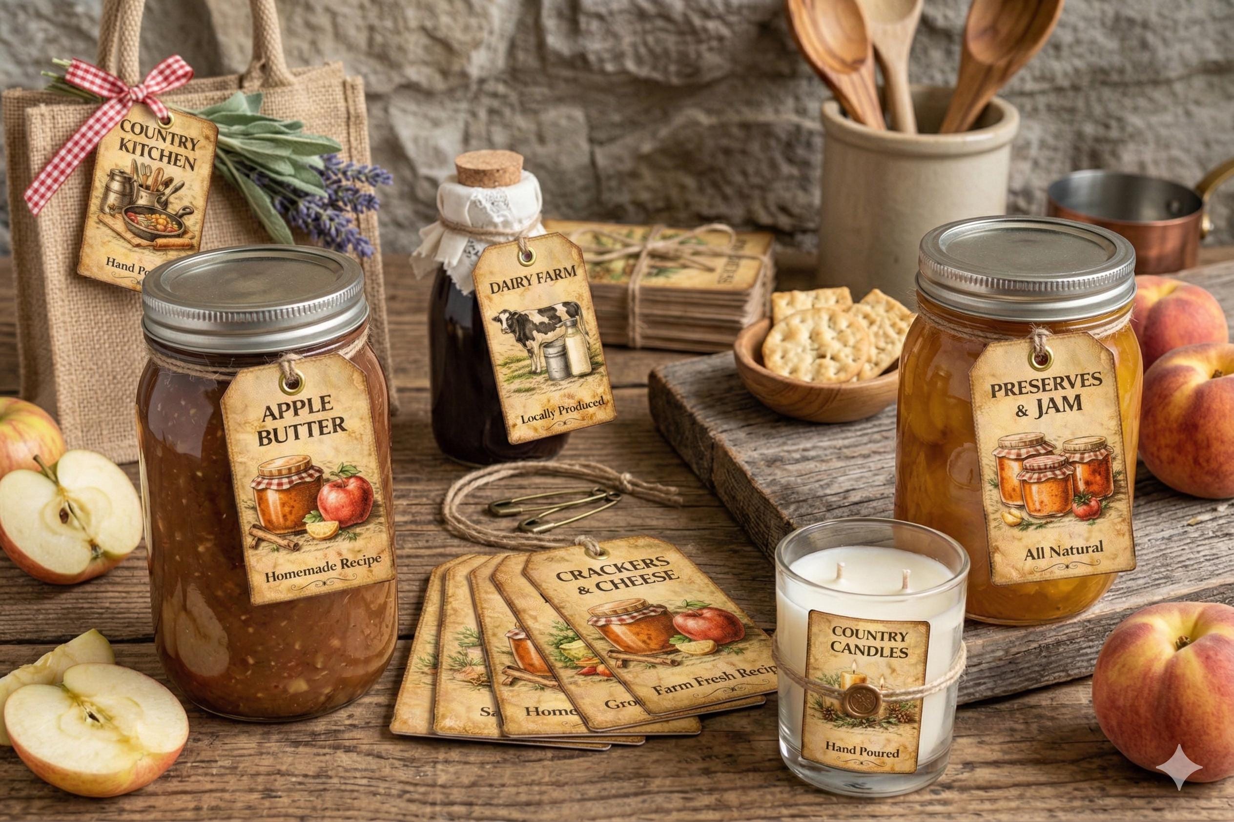 Rustic Product Tags Farmhouse Vintage Gift Tags - 8 Printable Rustic Labels for Jams ...