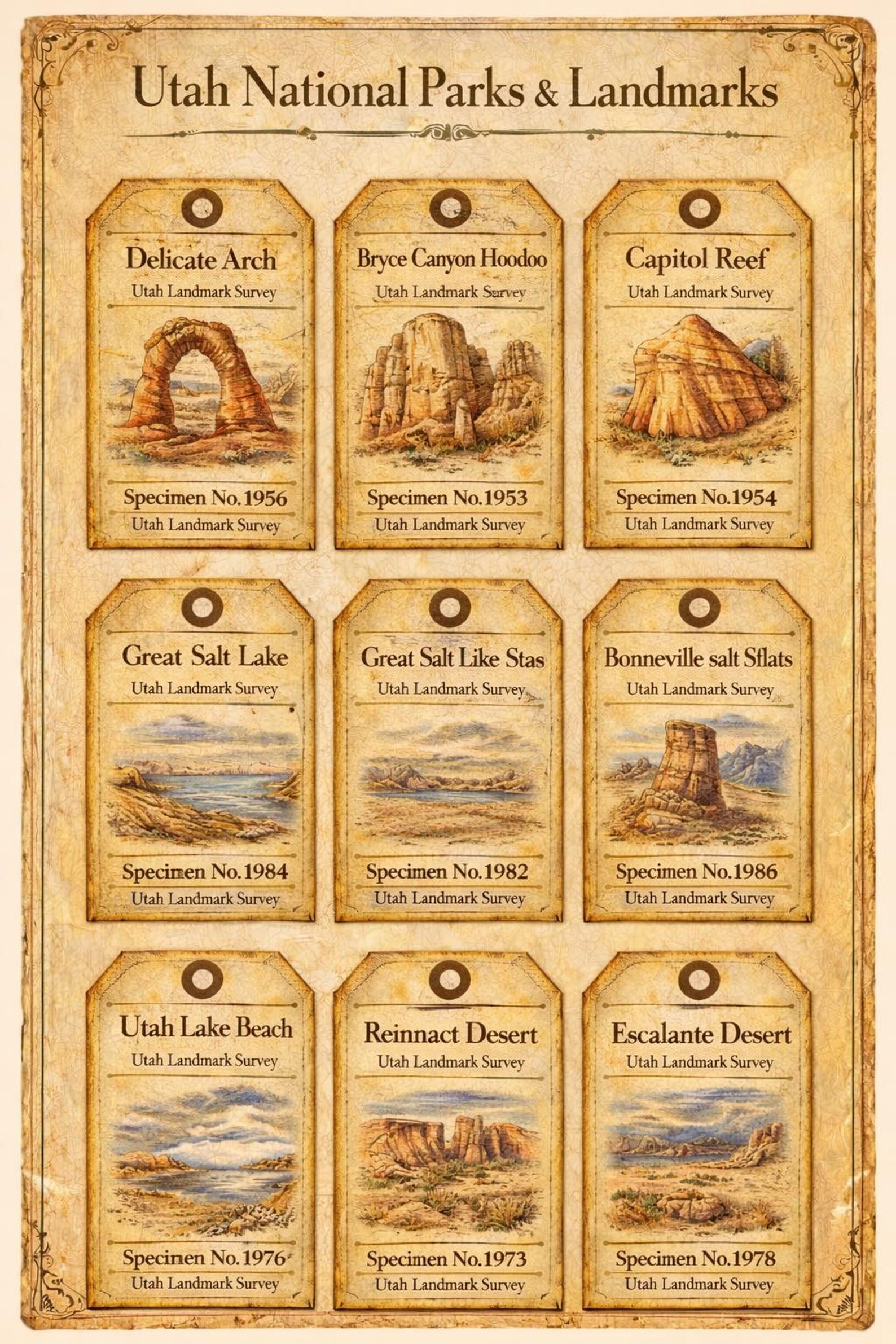 Utah Tag Utah National Parks Specimen Tags Printable | Vintage Curiosity Cabinet ...