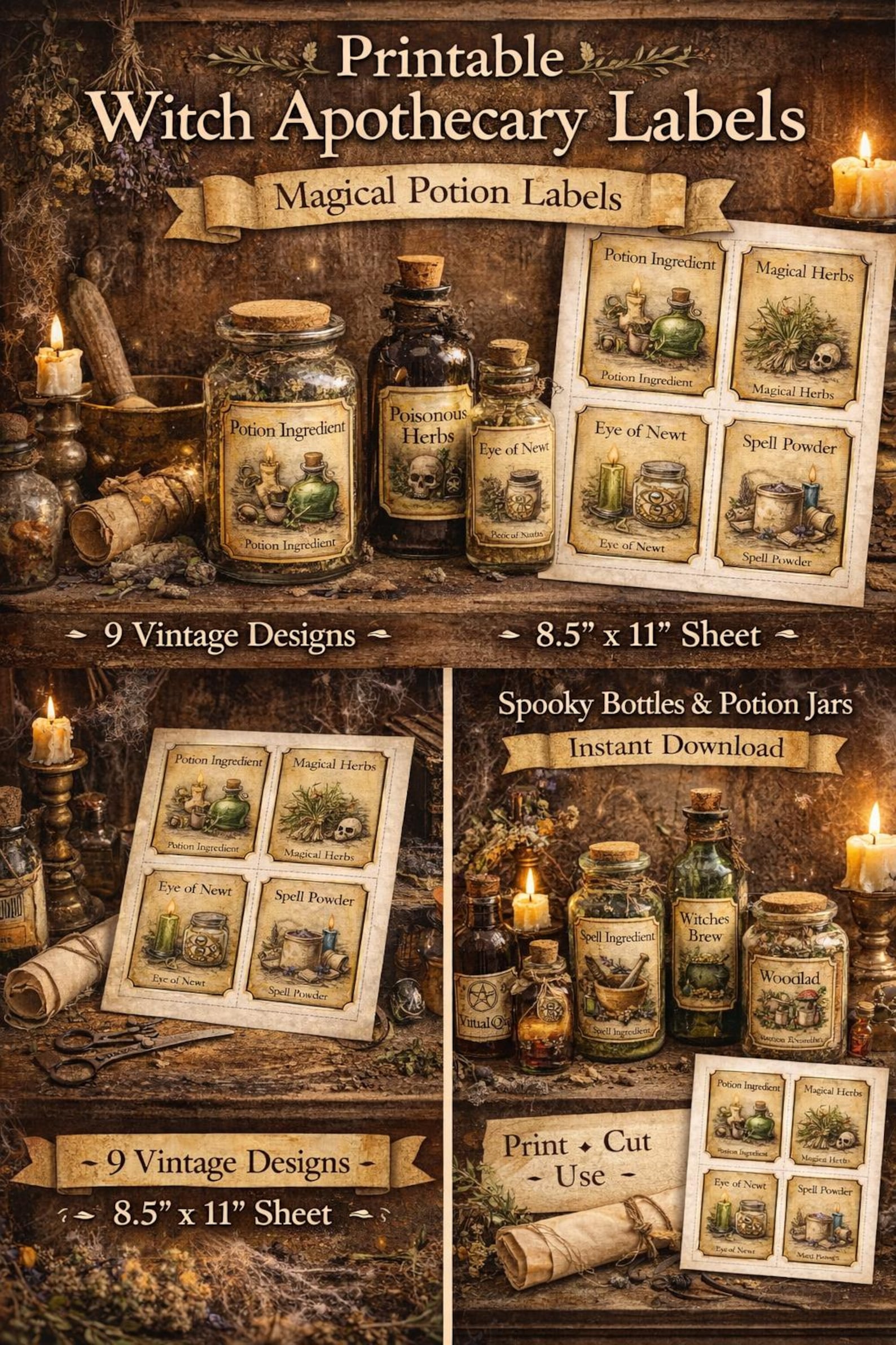 Vintage Witch Apothecary Labels Printable | Potion Bottle Labels ...