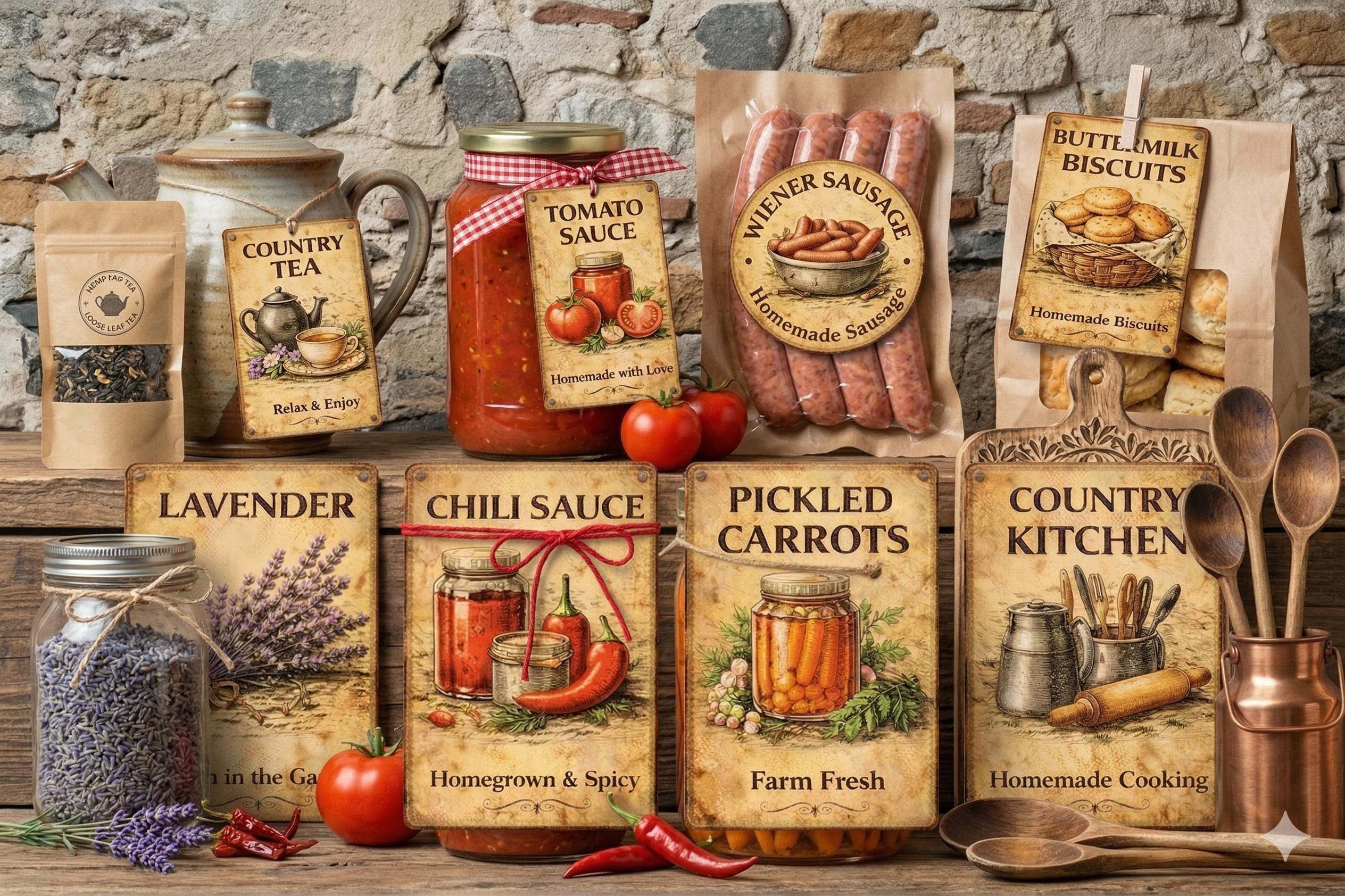 Bahan Rustic Label Vintage Country Kitchen Gift Tags 8 Printable Rustic Labels for ...