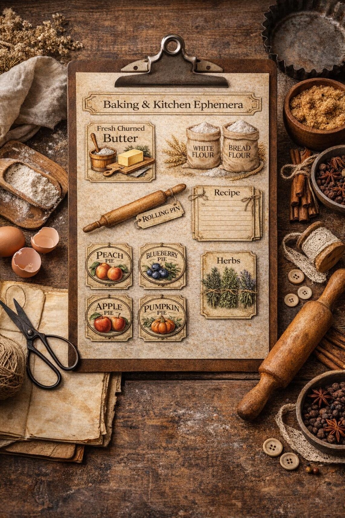 Baking Ephemera Printable | Vintage Kitchen Labels, Pie Tags & Recipe ...