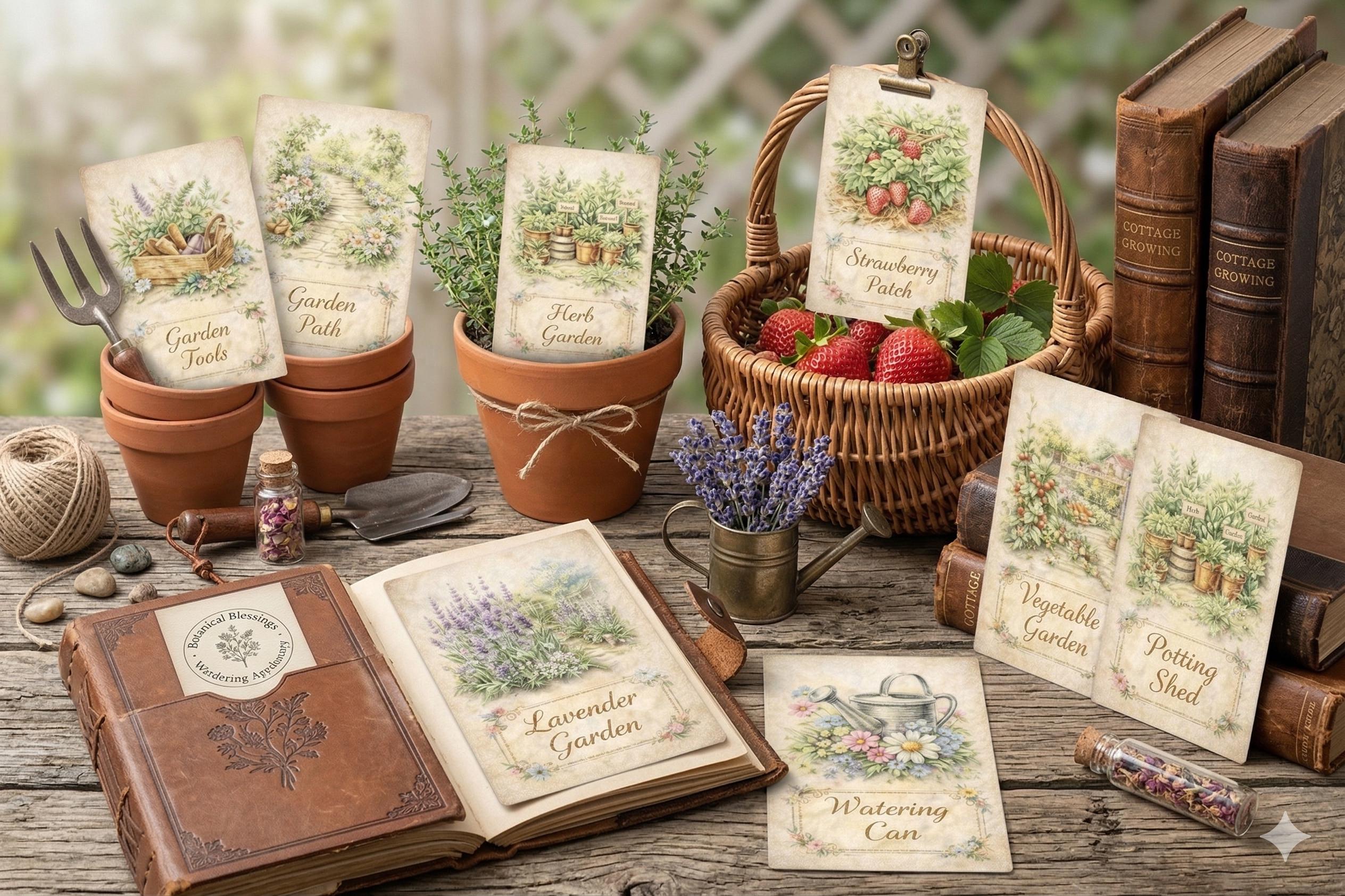 Rustic Pacet 8 Vintage Garden Journal Cards - Printable Botanical Seed Packet Labels ...