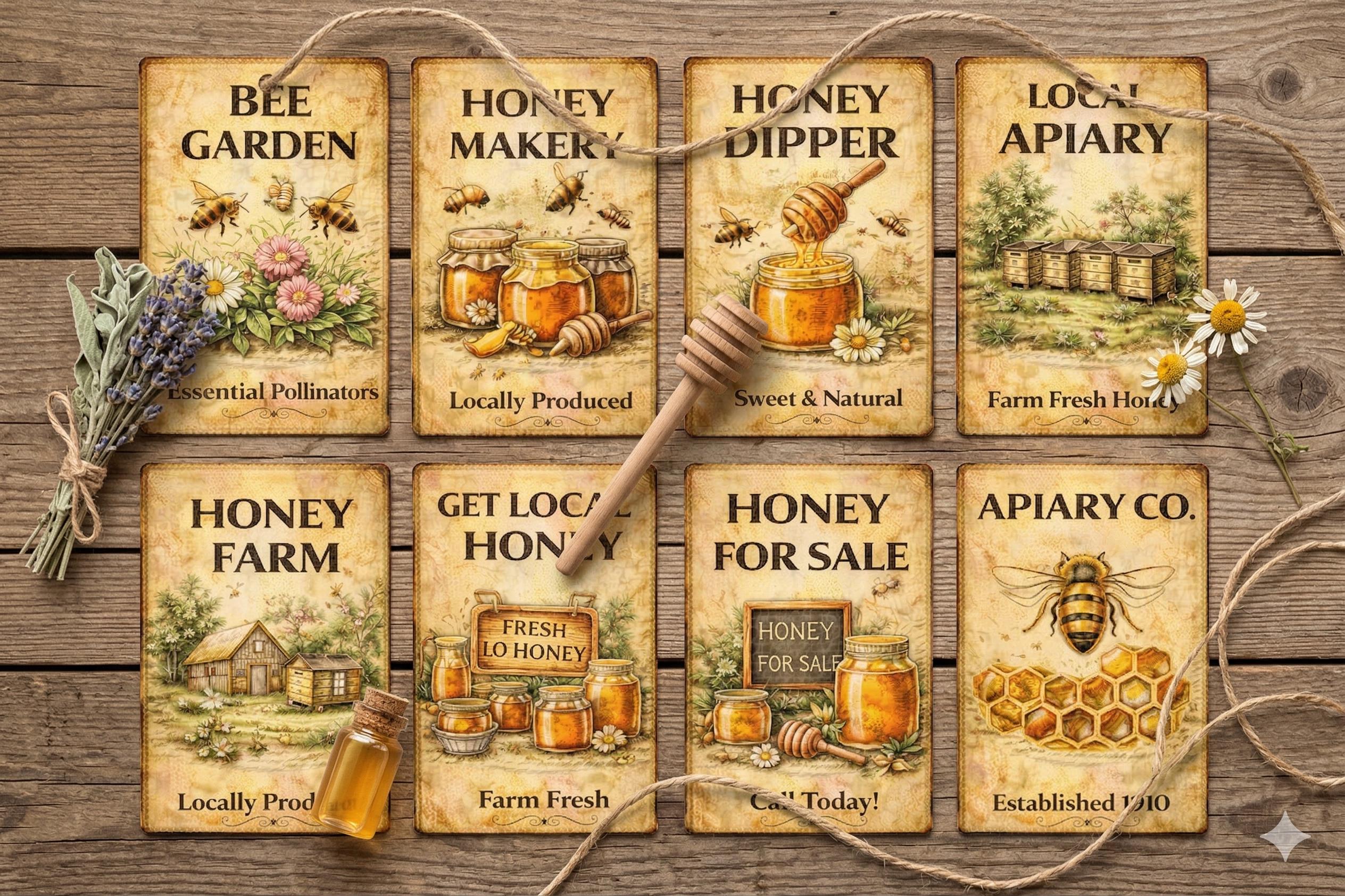 Honey Pot & Jar Labels - 8 Printable Rustic Apiary Gift Tags for ...