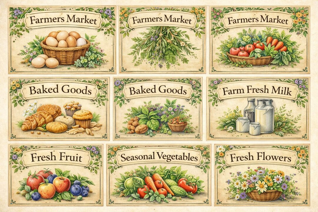 Farmers Market Booth Signs Printable | Farm Stand Table Signs | Vintage ...