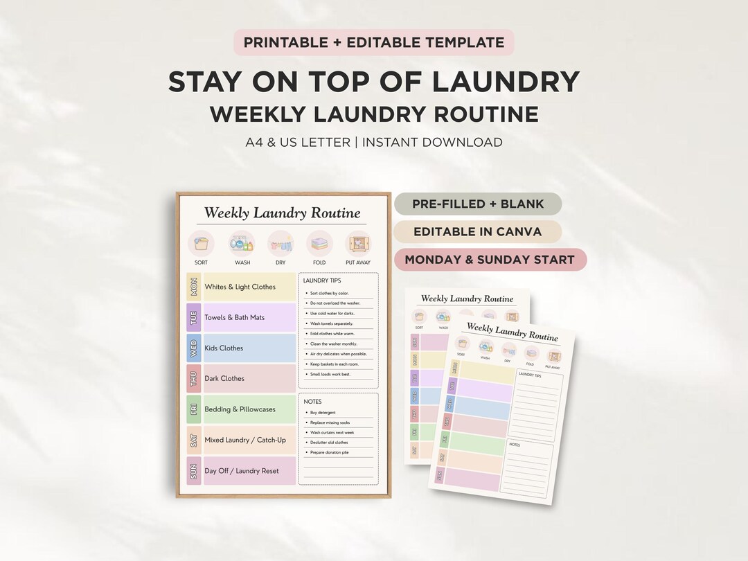 Weekly Laundry Schedule Printable Editable Laundry Routine Planner ...