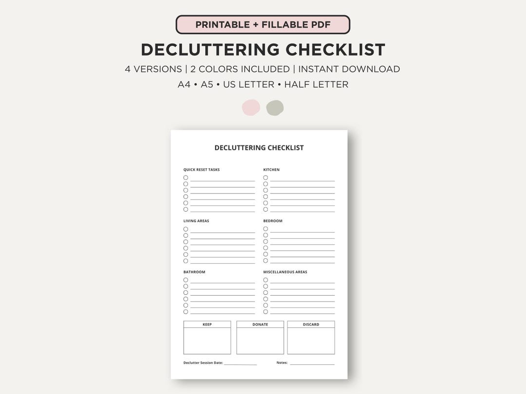 Declutter Checklist Printable Routine Cleaning Checklist Cleaning ...