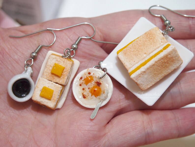 Miniature Laksa Bowl/Toast Bread set /earrings or Dollhouse Miniature Laksa Set image 3