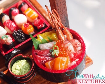 Miniature Food for Dollhouse - Chirashi Don/ Sushi Platter /