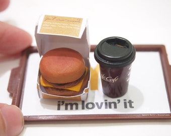 Miniature food - Hamburger and Fries Meal in a set with Tray