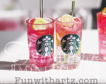 Doll's tiny Starbucks Refreshers Beverage in 1:12 scale