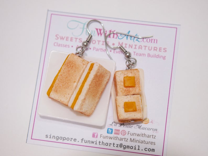 Miniature Laksa Bowl/Toast Bread set /earrings or Dollhouse Miniature Laksa Set image 4