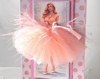 Pink Ballet Ballerina Greeting Card 3D Tulle Dress Handmade Elegant Gift for Her