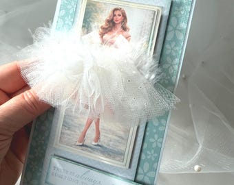 Blue Ballerina Card 3D Tulle Dress Handmade Elegant Greeting Card Gift for Her