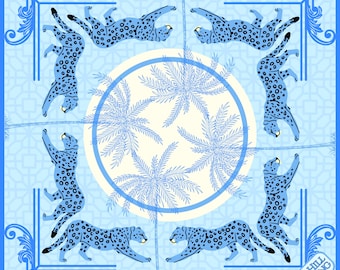 PREORDER Blue Leopard Chinoiserie Mahjong Mat for Gifting and Game Night