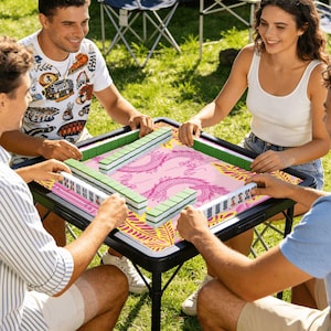 Hot Pink Dragon Bamboo Mahjong Mat – Tropical Chinoiserie Game Surface image 3