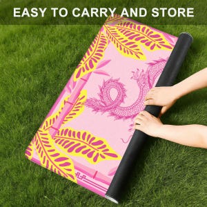 Hot Pink Dragon Bamboo Mahjong Mat – Tropical Chinoiserie Game Surface image 2