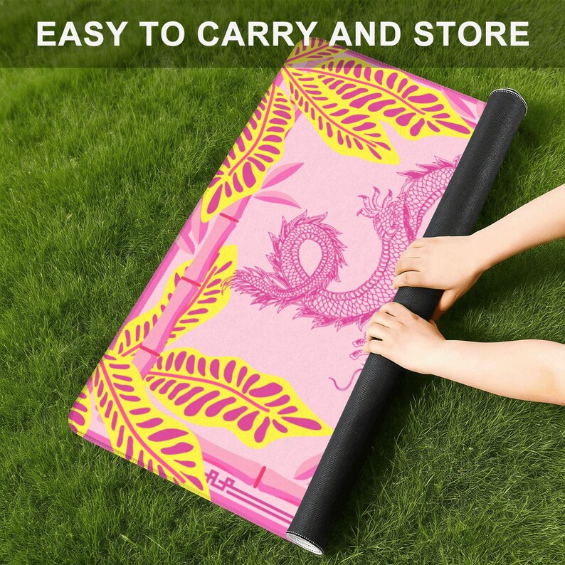 Hot Pink Dragon Bamboo Mahjong Mat – Tropical Chinoiserie Game Surface image 2