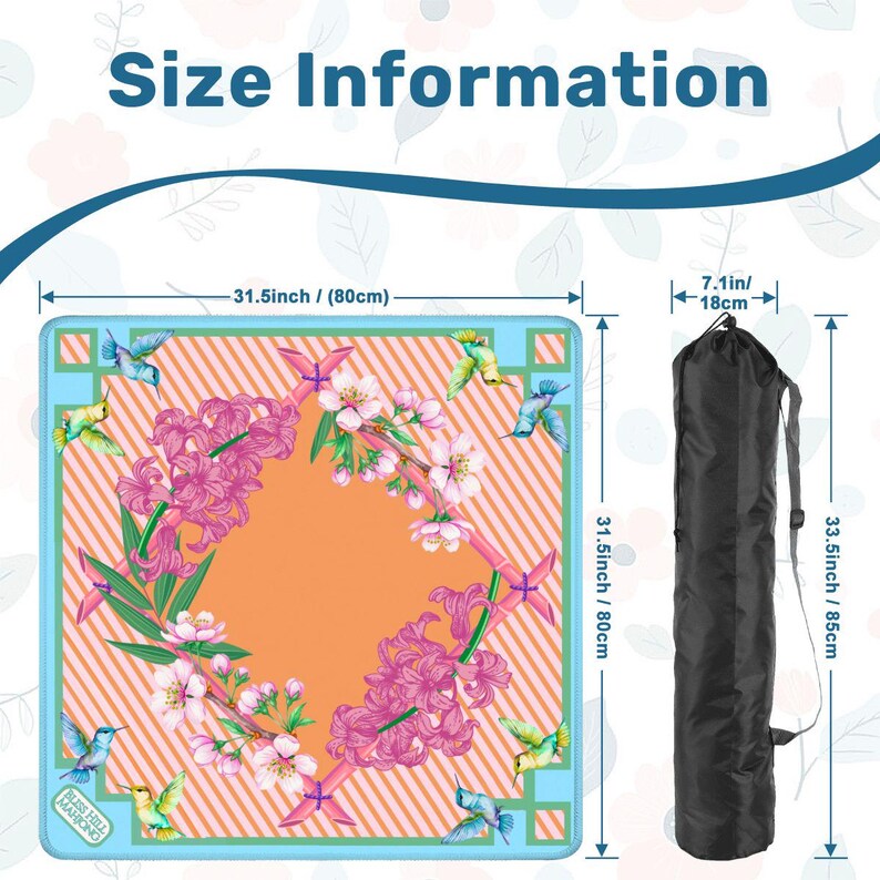 Floral Mahjong Mat, Bamboo Blossom Non-Slip Table Game Surface image 2