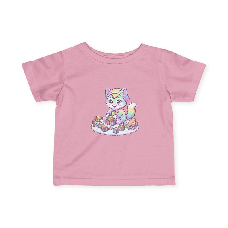 Pastel Rainbow Kitten Infant Tee | Watercolor Fox, Blocks, Toys Graphic image 9