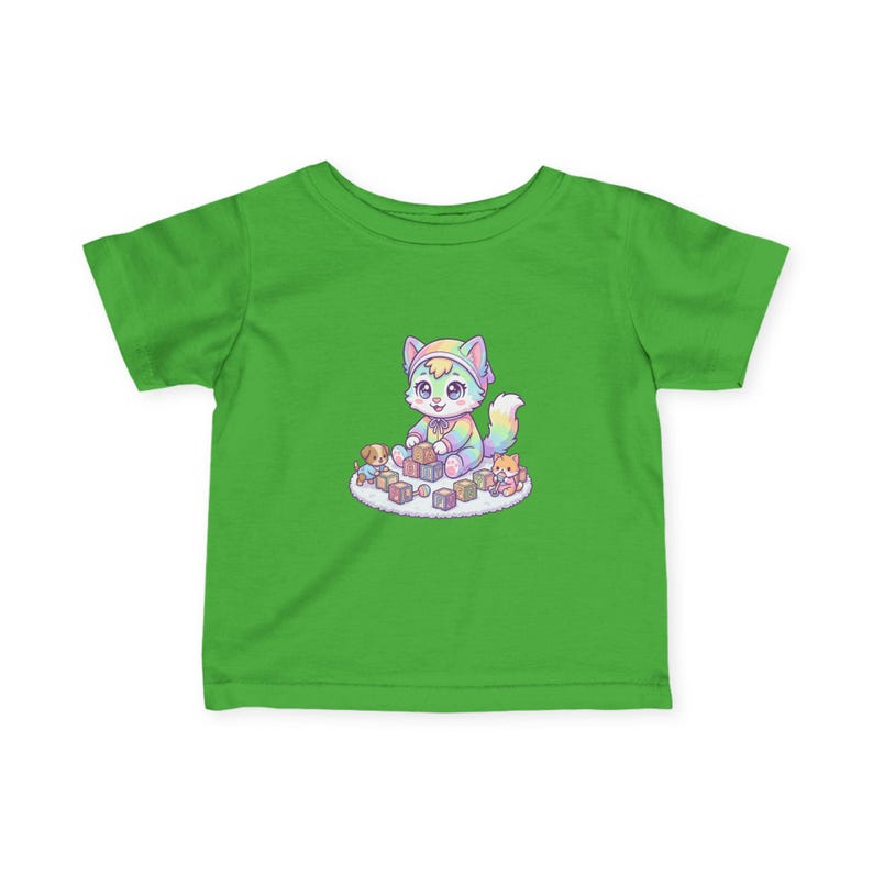 Pastel Rainbow Kitten Infant Tee | Watercolor Fox, Blocks, Toys Graphic image 4