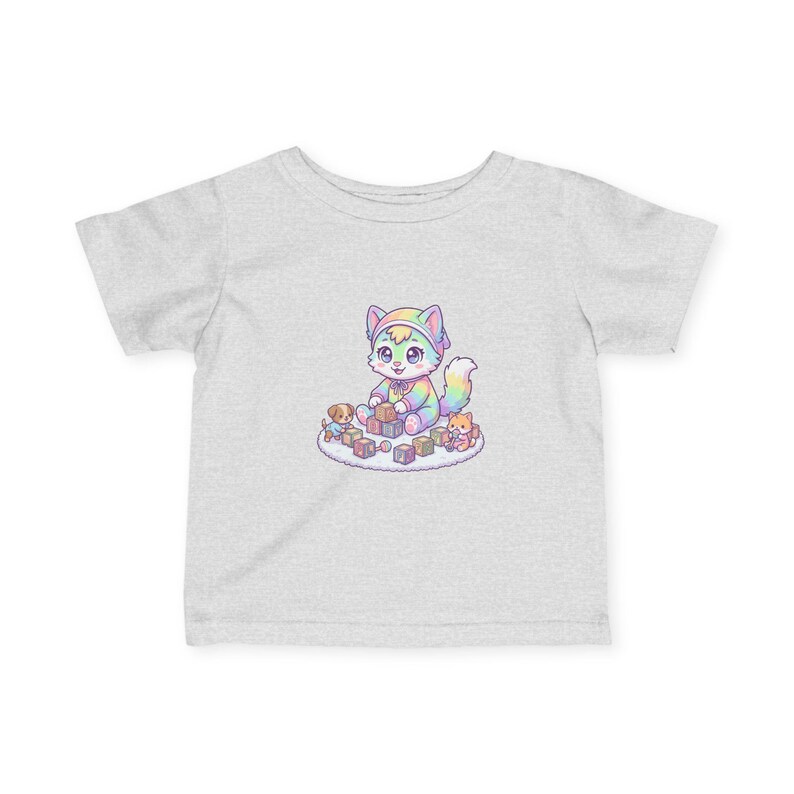 Pastel Rainbow Kitten Infant Tee | Watercolor Fox, Blocks, Toys Graphic image 3