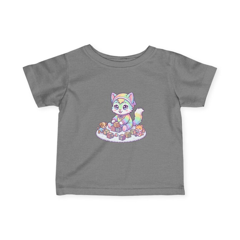 Pastel Rainbow Kitten Infant Tee | Watercolor Fox, Blocks, Toys Graphic image 6