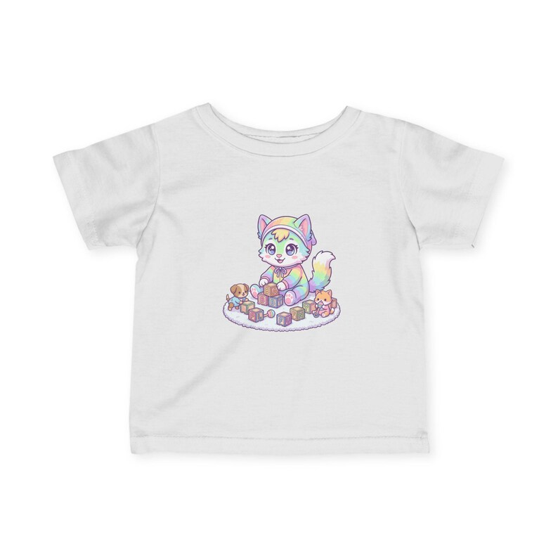 Pastel Rainbow Kitten Infant Tee | Watercolor Fox, Blocks, Toys Graphic image 1