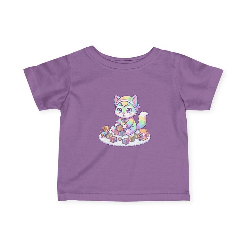 Pastel Rainbow Kitten Infant Tee | Watercolor Fox, Blocks, Toys Graphic image 8