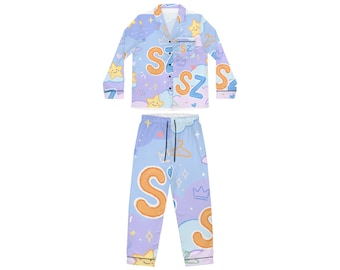 Pastel Star Print Satin Pajama Set | Cozy Sleepwear Nightwear