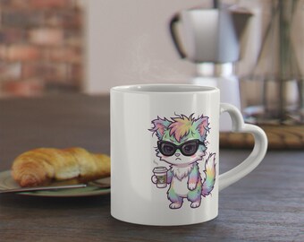Heart Mug | Rainbow Fluffy Dog Illustration Coffee Cup