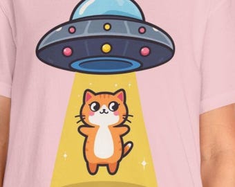 Camiseta con gato adorable secuestrado por un OVNI, camiseta con gato con rayo alienígena, camiseta divertida de gato espacial, camiseta con estampado gráfico, camiseta Comfort Colors®