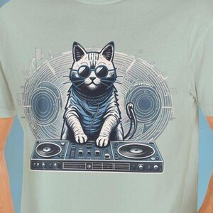DJ Cat Unisex T-shirt, Feline Lover Gift, Music Lover Tee, Dance Music Shirt, Cat Graphic Tee