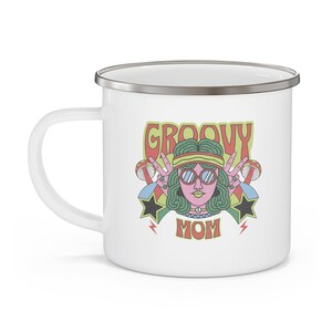 Mother&#39;s Day Groovy Mom Enamel Camping Mug gift for mom, gift for her