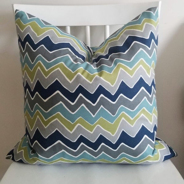 Vineyard Chevron -  Decorative Pillow Cushion Cover - Throw Pillow - ZigZag - Blue, Mustard, Grey