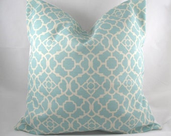 Manuel Canovas Daksha in Nattier Pillow Cover 20 x 20 Gray Chenille with Blue Lagoon Check Cushion Case