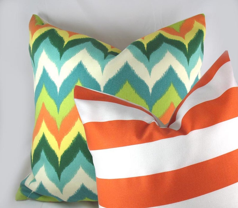 Teal Orange Chevron Decorative Pillow Cushion Covers Accent Pillow
