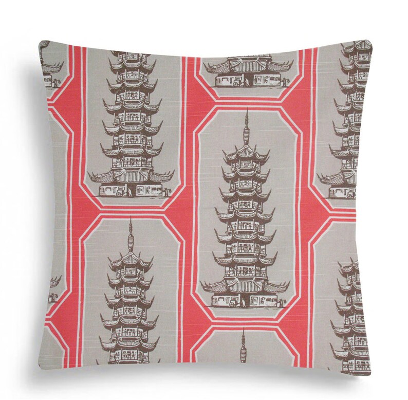 Decorative Pillow Cushion Covers Accent Pillow Coral Temple Throw Pillow Soft Brown Pagoda