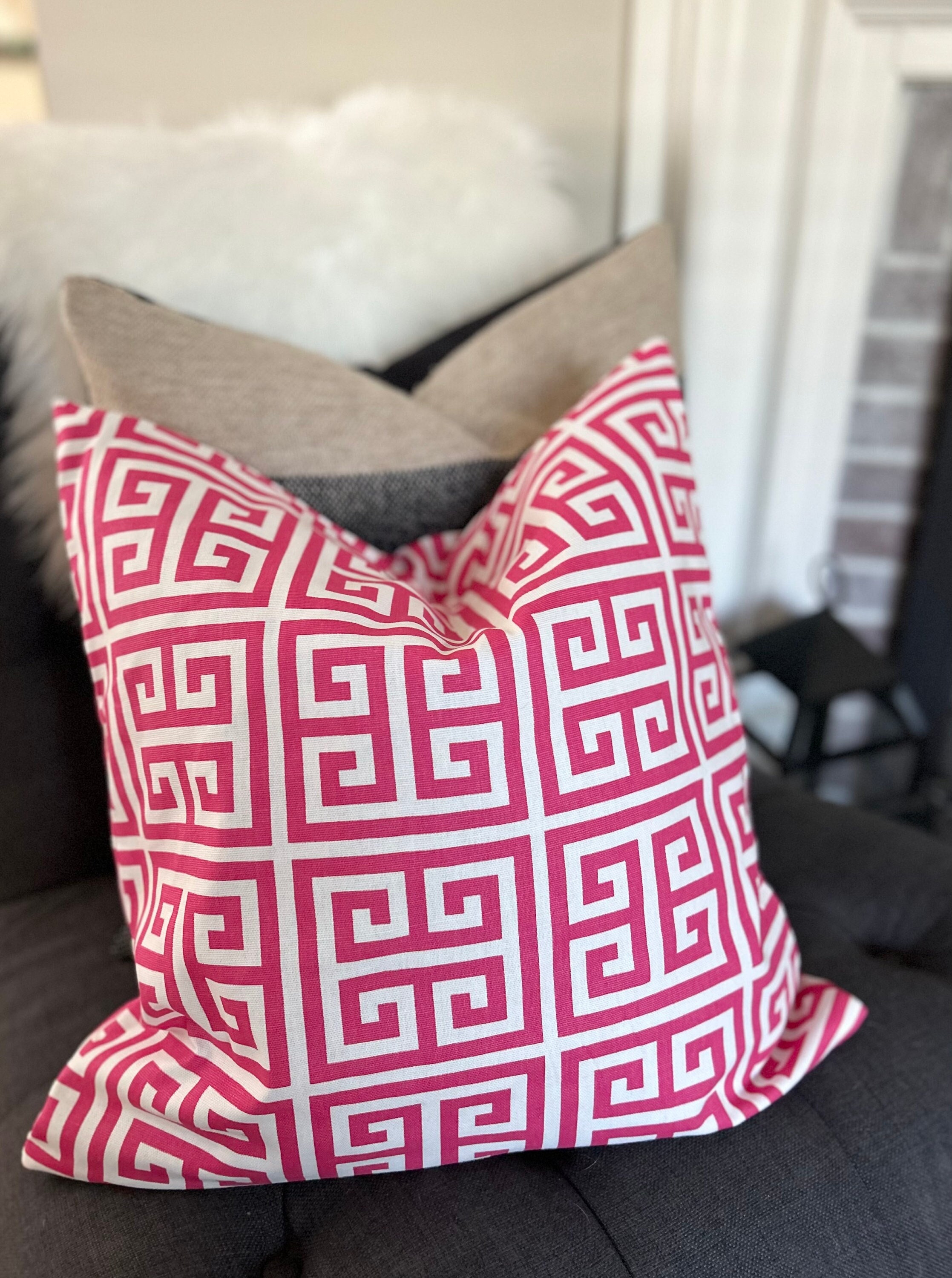Maze Greek Key Hot Pink Decorative Pillow Cushion Covers Accent Pillow Throw Pillow Pink. White Etsy