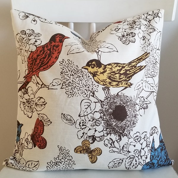 Thomas Paul Perch - Duralee - Multi - Decorative Pillow Cushion Cover - Throw Pillow - Natural, Bird