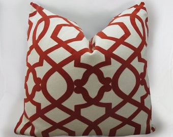 Iman - Sultana Lattice Red - Imperial Trellis - Decorative Pillow Cushion Cover - Accent Pillow - Velvet Flocked - Red
