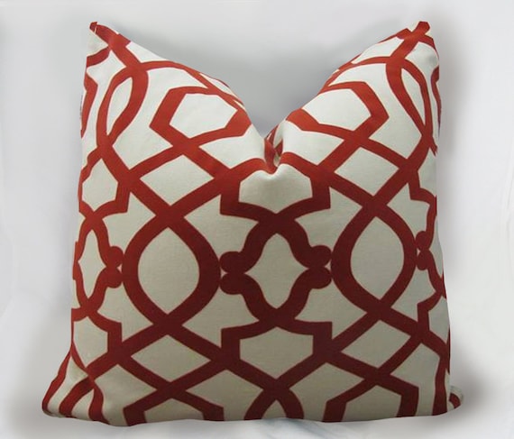 Iman - Sultana Lattice Red - Imperial Trellis - Decorative Pillow Cushion Cover - Accent Pillow - Velvet Flocked - Red
