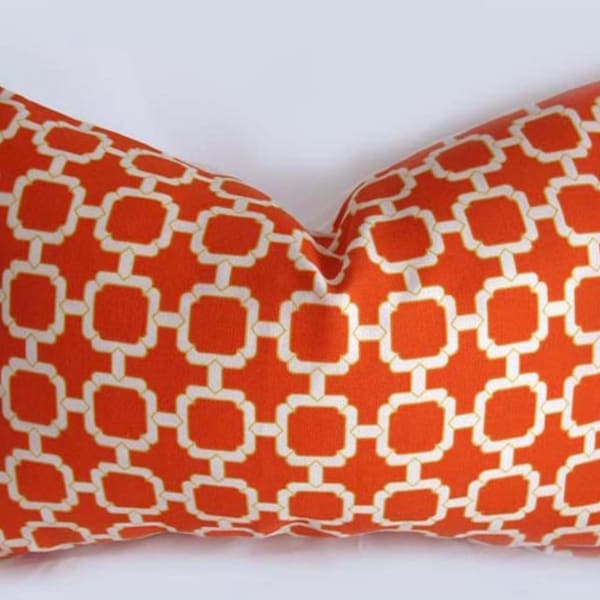 VENTE - Hockley Mandarin, Orange, White, Khaki - Decorative Pillow Cushion Cover - Accent Pillow - Throw Pillow - Indoor Outdoor