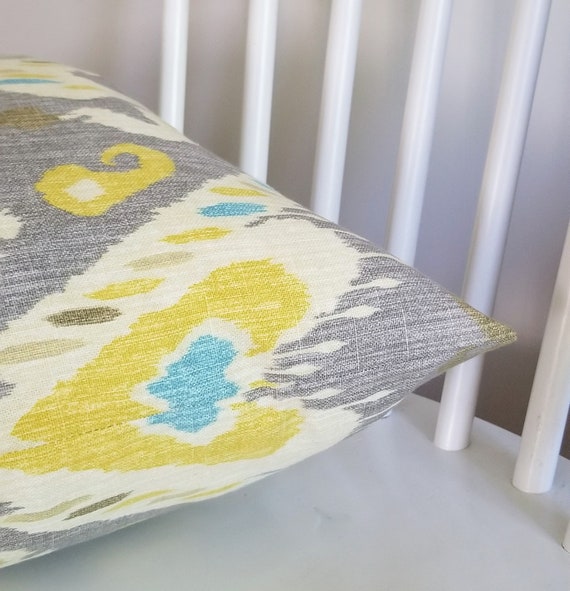 Gray Yellow Ikat Decorative Pillow Cushion Cover Accent Pillow Throw Pillow Etsy Canada