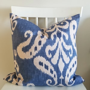 Decorative Pillow Cushion Covers - indigo denim Ikat - Accent Pillow - Throw Pillow - Blue Denim, Neutral