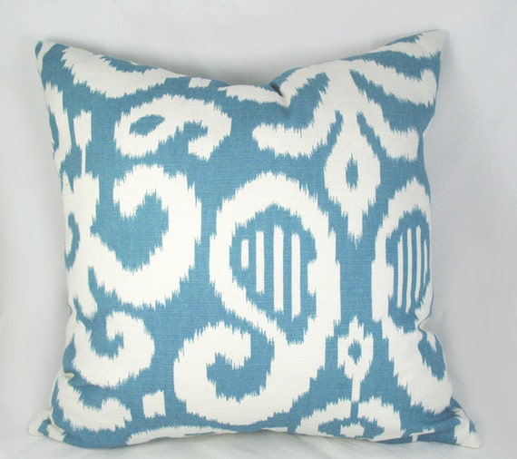 Duralee Fergana Blue Decorative Pillow Blue and Ivory Throw Pillow Cover