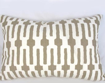 Decorative Pillow Cushion Cover - Accent Pillow - Throw Pillow - Lumbar - Annie Selke - Links - Taupe, White, Neutral