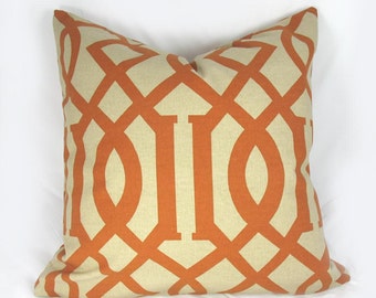 Imperial Trellis - Decorative Pillow Cushion Cover - Accent Pillow - Orange, Khaki