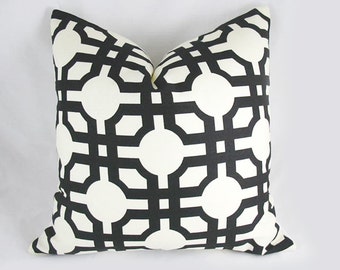 Decorative Pillow Cushion Cover - Accent Pillow - Throw Pillow - Waverly - Groovy Grill Licorice, Fretwork - Black, Off White