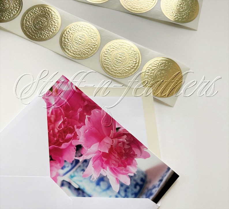 GOLD foil sticker seals SMALL round embossed stickers 1.5 in Envelope Seal Invitation Seal Wedding gift, gold seals, gold stickers / D15SG image 5
