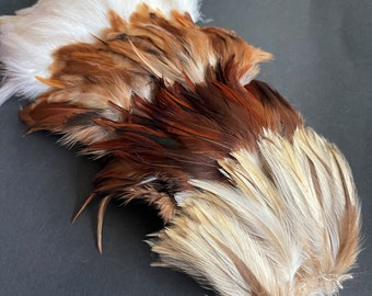 Natural rooster feathers assortment, bulk feathers, brown beige ginger mix real feathers for crafts, millinery, jewelry 3-4 in long / FS35